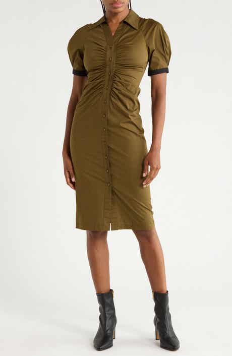 Sheskita Ruched Cotton Blend Shirtdress