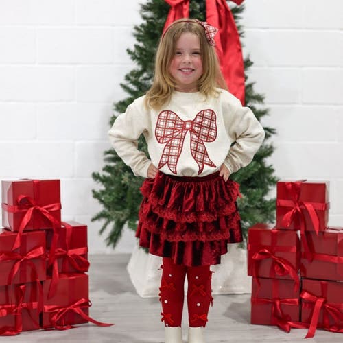 Sweet Wink Christmas Plaid Bow Patch Sweatshirt In Brown