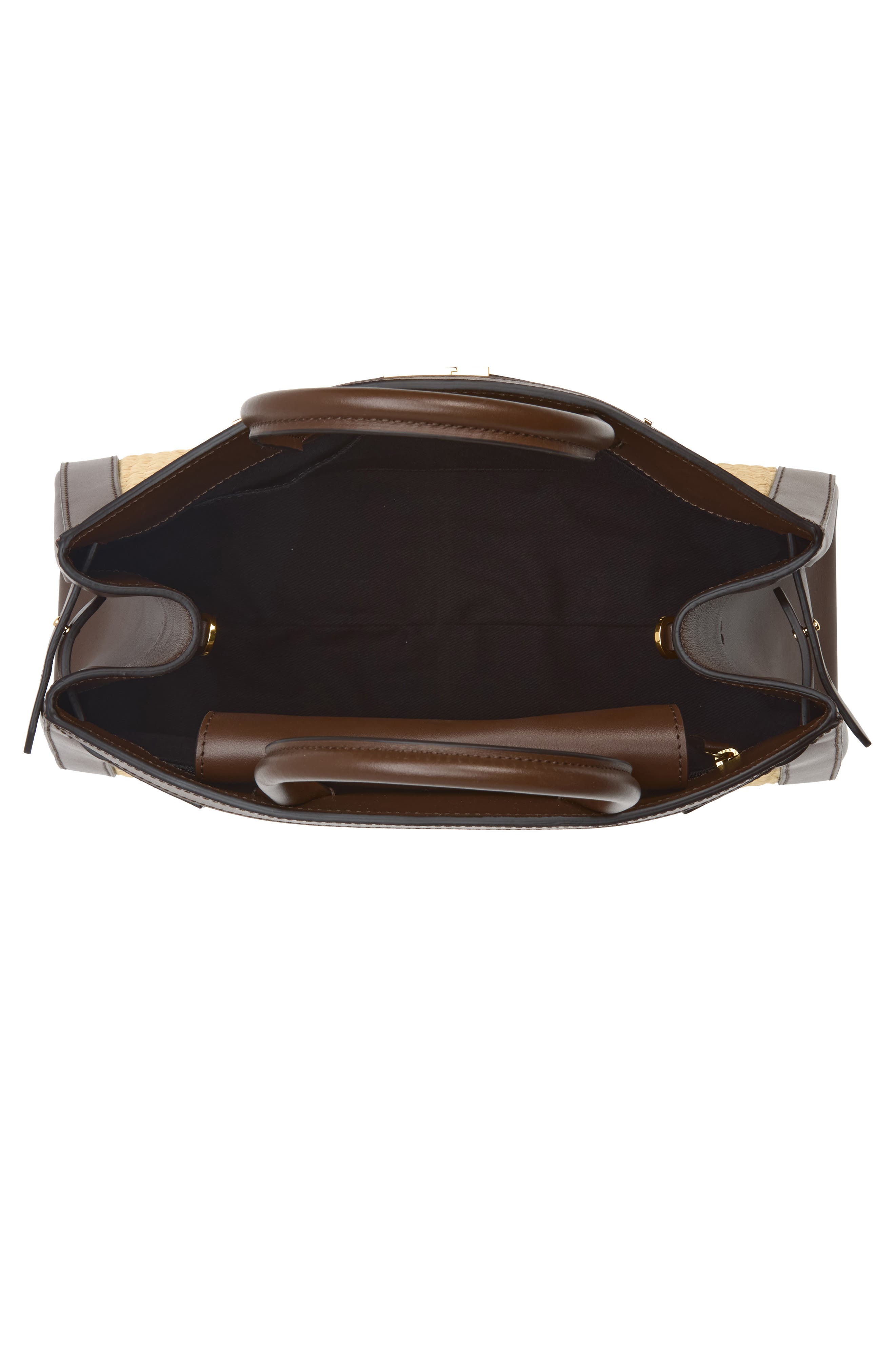 The Midi Hudson Raffia & Leather Satchel, Alternate, color, WARM/ MOCHA