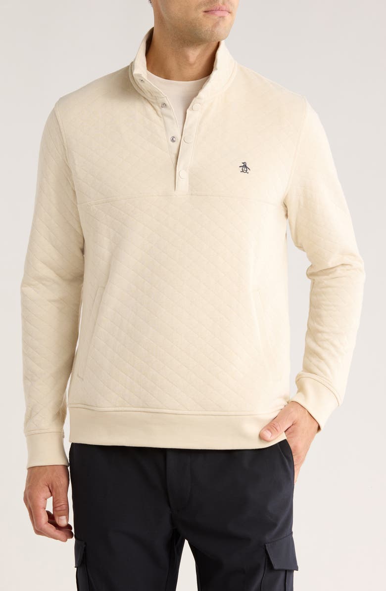 Original Penguin Quilt Stitch Button Half Jacket, Main, color, Birch