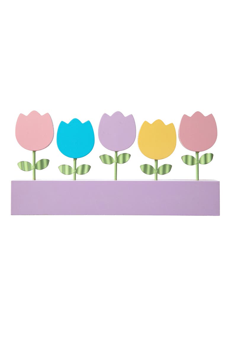 Happy Easter Wooden Metal Tulips Bunny Family Table Decor, Alternate, color, Purple
