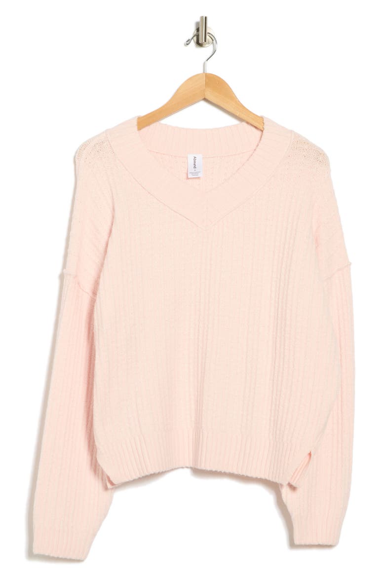 V-Neck Sweater, Alternate, color, PINK PRIMROSE