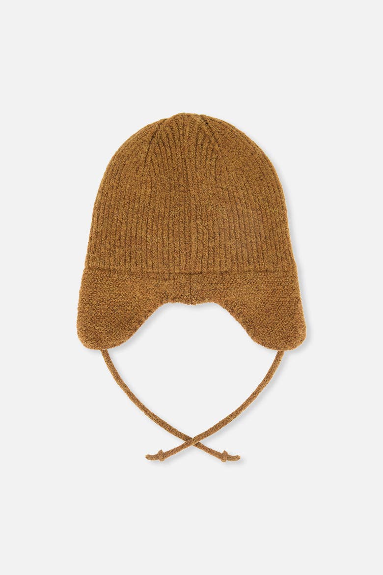 Helmet Ear Flap Chin Tie Fleece Lined Winter Knit Hat, Alternate, color, Brown Sugar