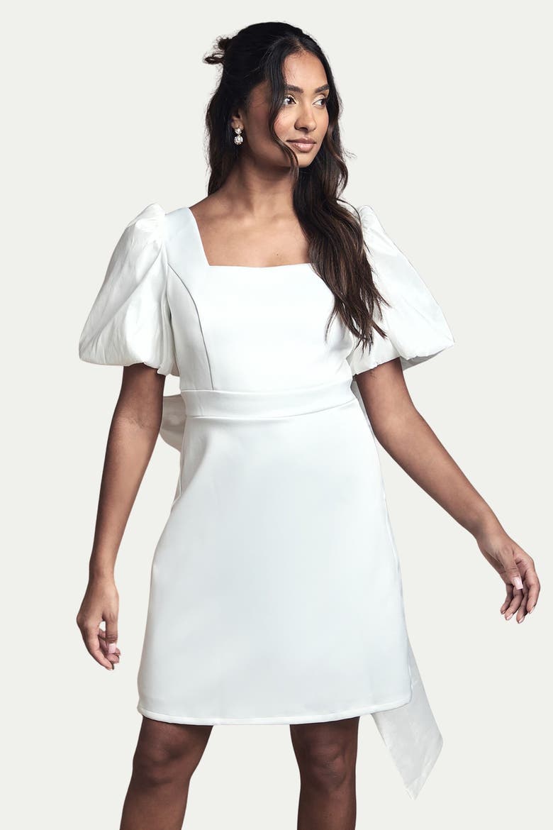 Taffeta Bow Back Mini Dress, Alternate, color, Ivory