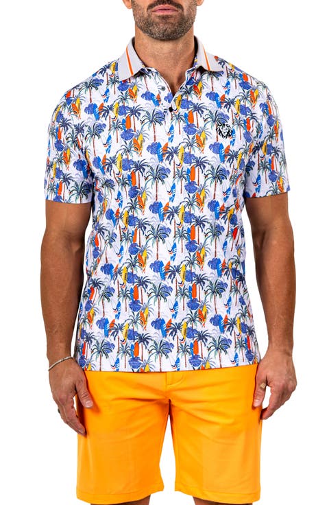 Marthyr0024 White Surfboard Print Golf Polo