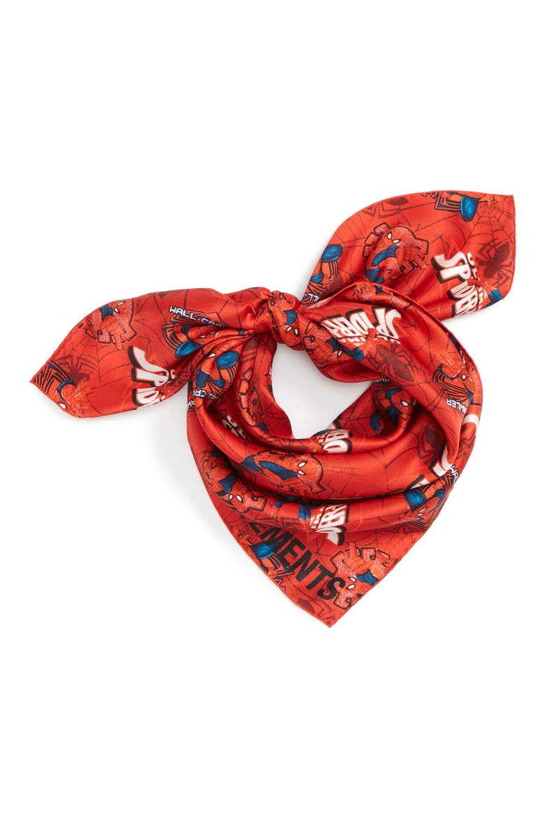 Logo Silk Scarf, Alternate, color, RED/ SPIDERMAN