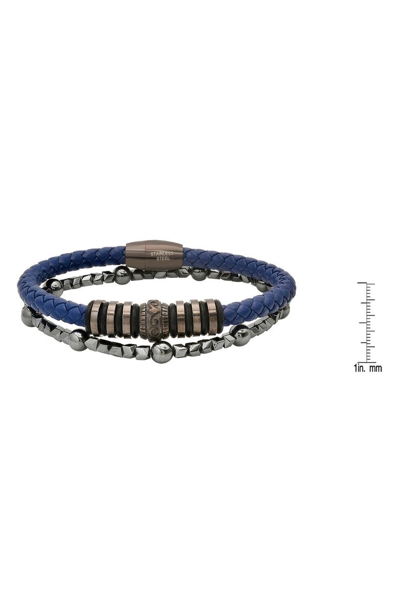 HMY JEWELRY Men's Set of 2 Assorted Howlite & Braided Leather Bracelets, Alternate, color, Blue Multi