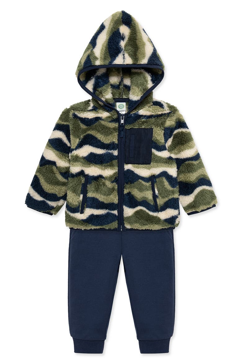 Kids' Landscape Camo 3-Piece High-Pile Fleece Jacket, Shirt & Pants Set, Alternate, color, BLUE/ GREEN