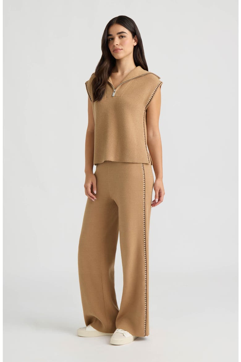 Wide Leg Embroidered Knit Pants, Alternate, color, BRITISH TAN