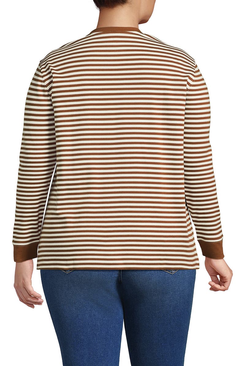 Lands' End Long Sleeve Cotton Interlock Crew T-Shirt, Alternate, color, Rich Ginger/Ivory Stripe