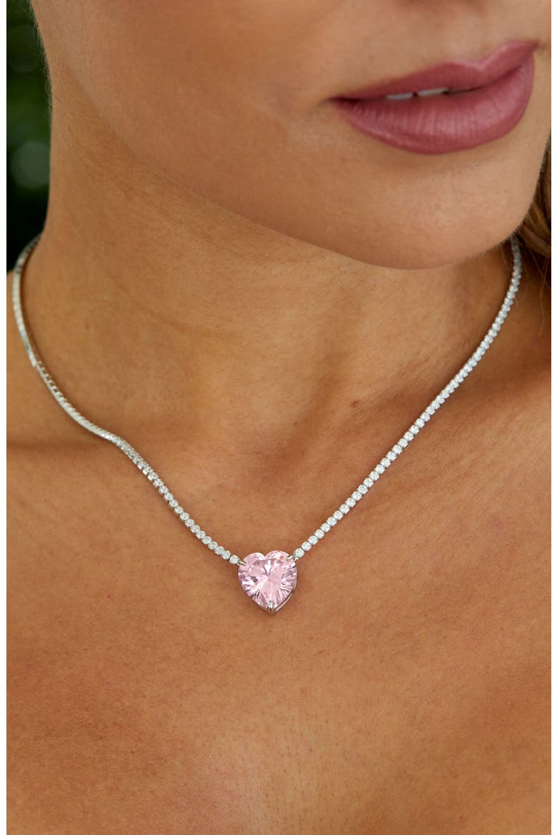 Sterling Silver & Lab Sapphire Tennis Necklace, Alternate, color, PINK