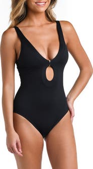 La Blanca Luxe Plunge Keyhole Compression One-Piece Swimsuit