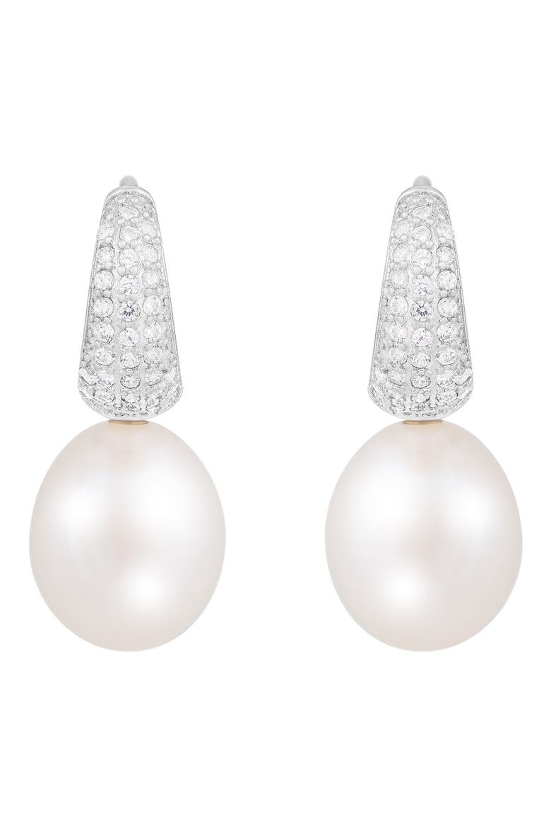 Freshwater Pearl Hoop Earrings, Main, color, WHITE