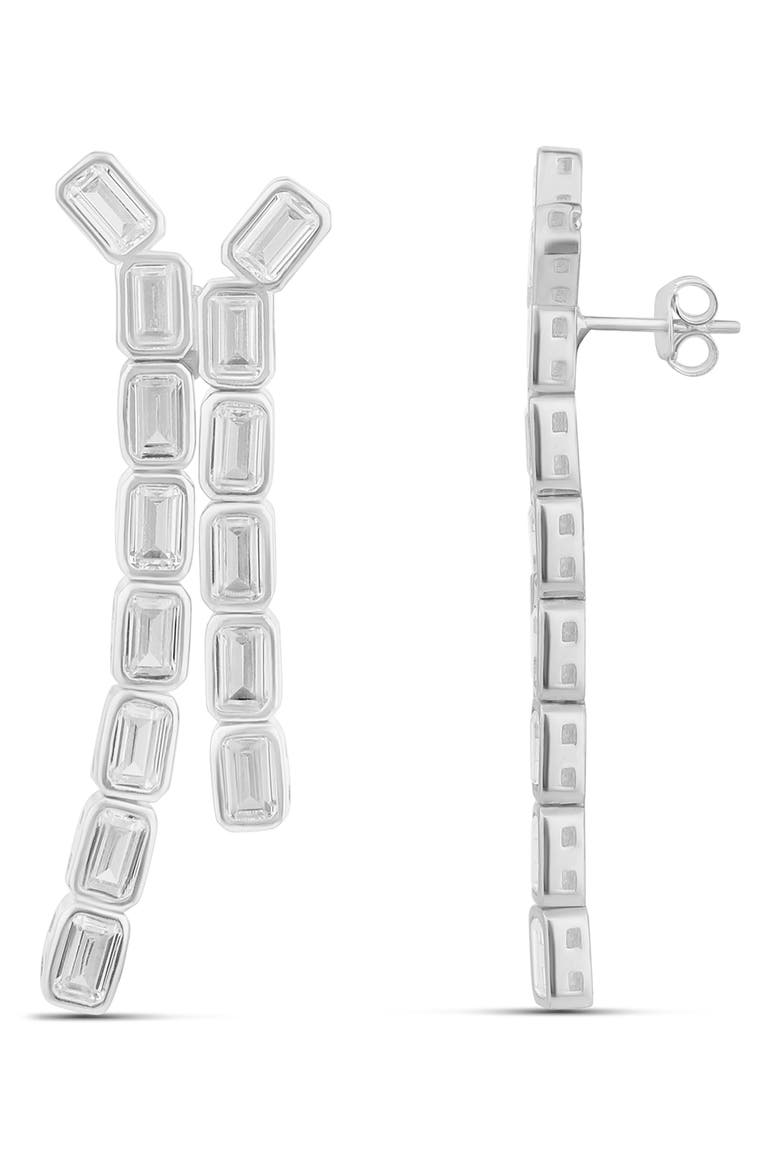 Emerald Cut Bezel Set Drop Earrings, Main, color, SILVER