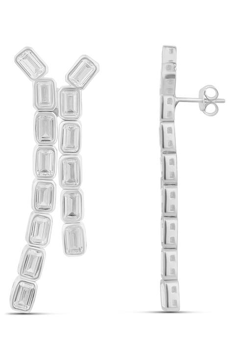 Emerald Cut Bezel Set Drop Earrings