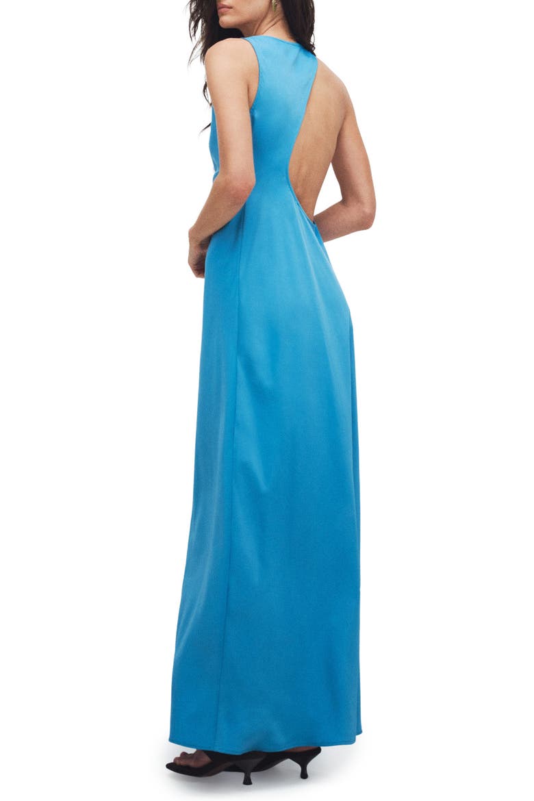 Asymmetrical Beaded Neck Satin Maxi Dress, Alternate, color, MBLUE
