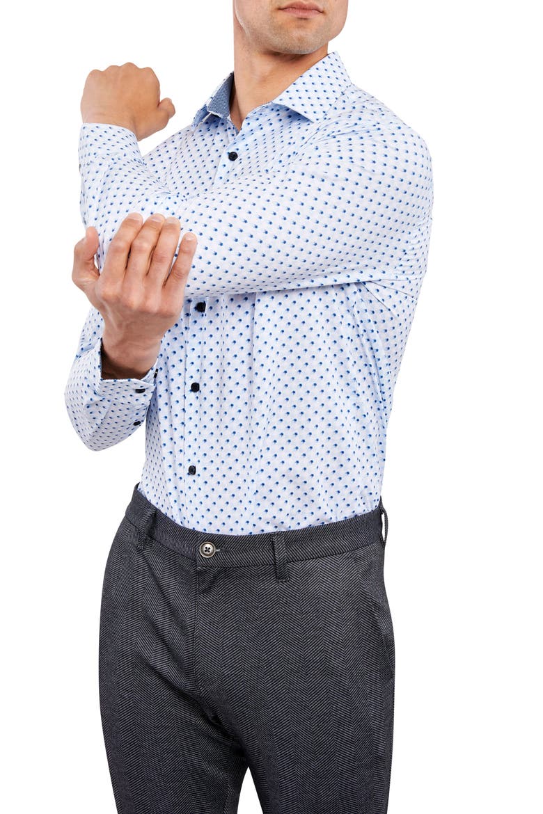 Slim Fit Houndstooth Performance Stretch Dress Shirt, Alternate, color, BLUE
