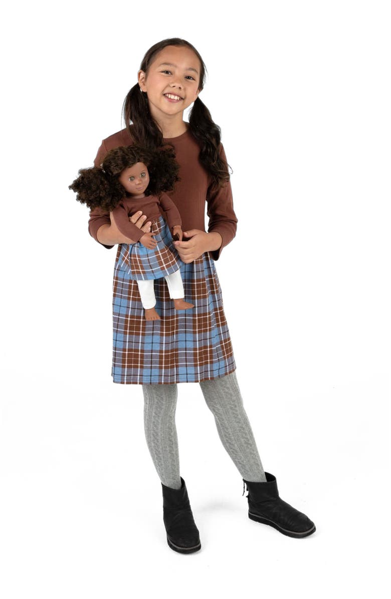 Leveret Girls Skirt Dress with Matching Doll Dress, 100% Cotton, Alternate, color, Brown