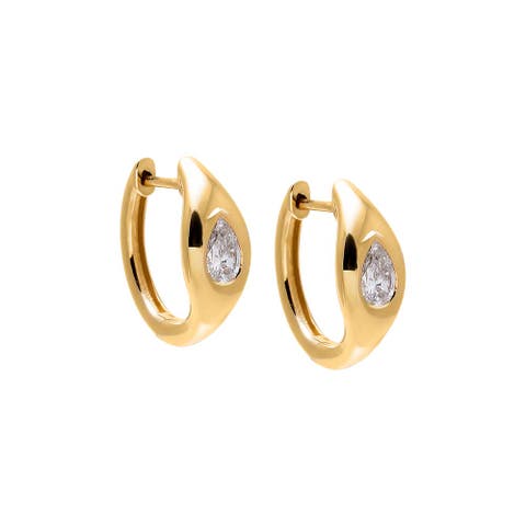 Lab Grown Diamond Pear Dome Huggie Earring 14K