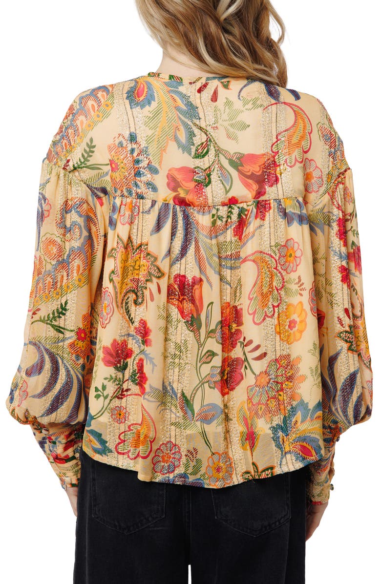 CIEBON Milena Metallic Balloon Sleeve Top, Alternate, color, Butter Multi