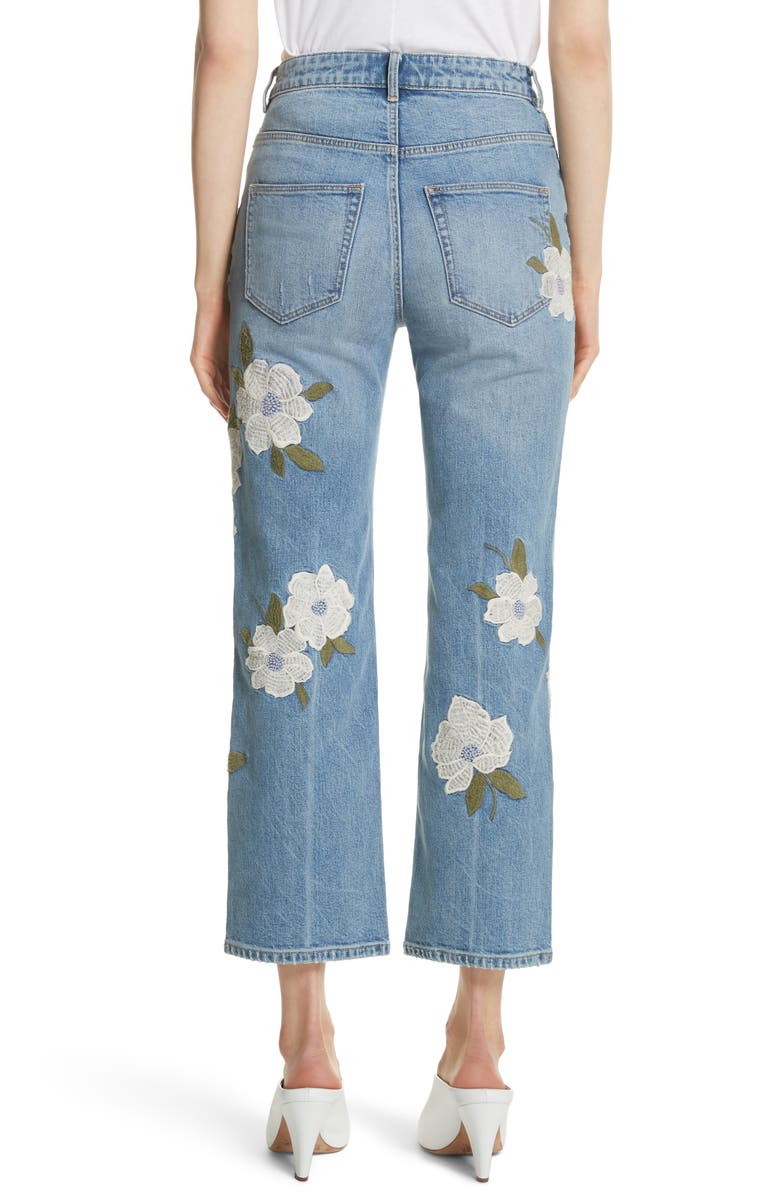 La Vie Rebecca Taylor Anais Floral Embroidered Crop Jeans, Alternate, color,