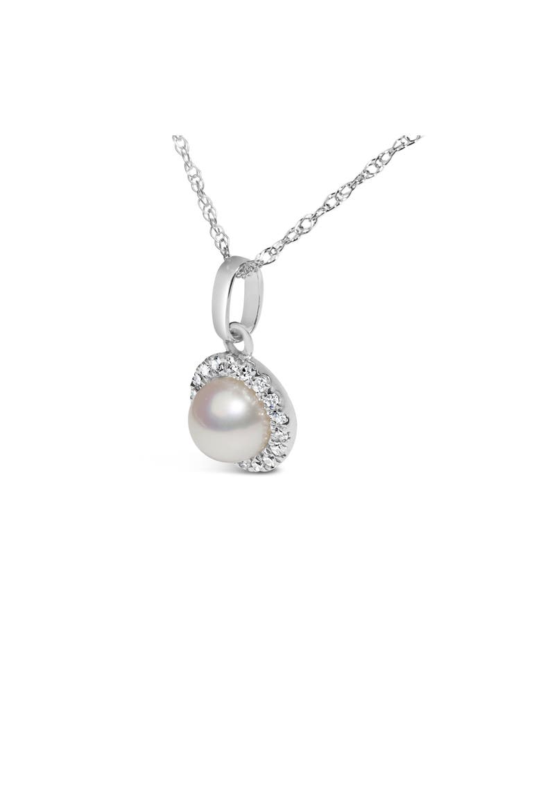 10K White Gold 5MM Cultured Pearl and Diamond Accent Halo Pendant Necklace, Alternate, color, White Gold