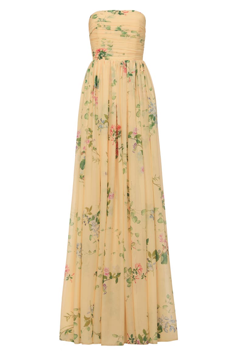 Camille Floral Strapless Gown, Alternate, color, SOFT YELLOW