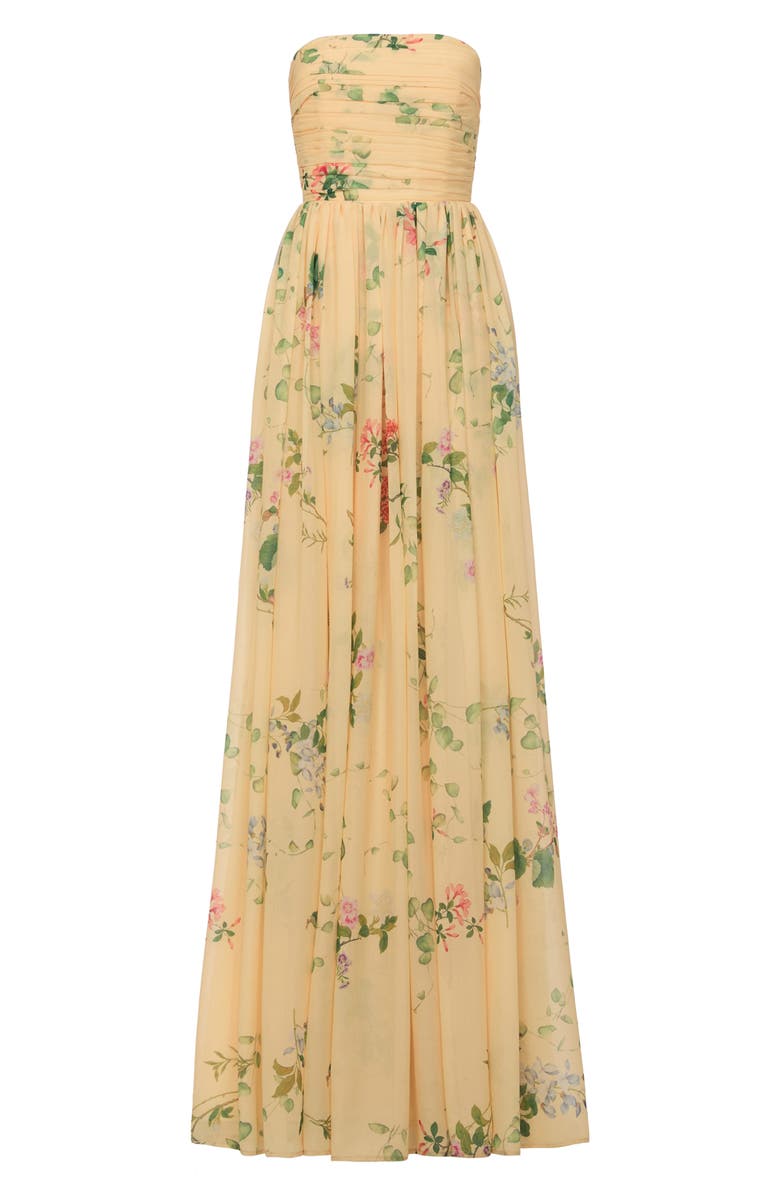 SAU LEE Camille Floral Strapless Gown, Alternate, color, Soft Yellow