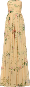 SAU LEE Camille Floral Strapless Gown