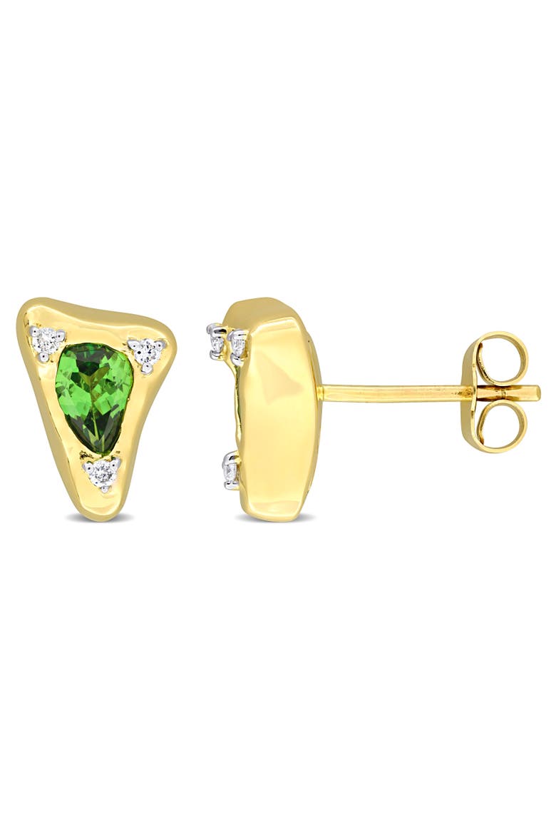 Tsavorite & Diamond Stud Earrings 14K, Main, color, Tsavorite