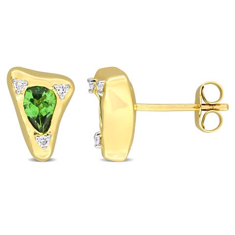 Tsavorite & Diamond Stud Earrings 14K