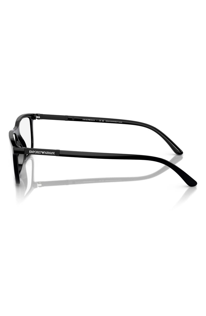 Emporio Armani 55mm Rectangular Glasses, Alternate, color, Shiny Black / Clear