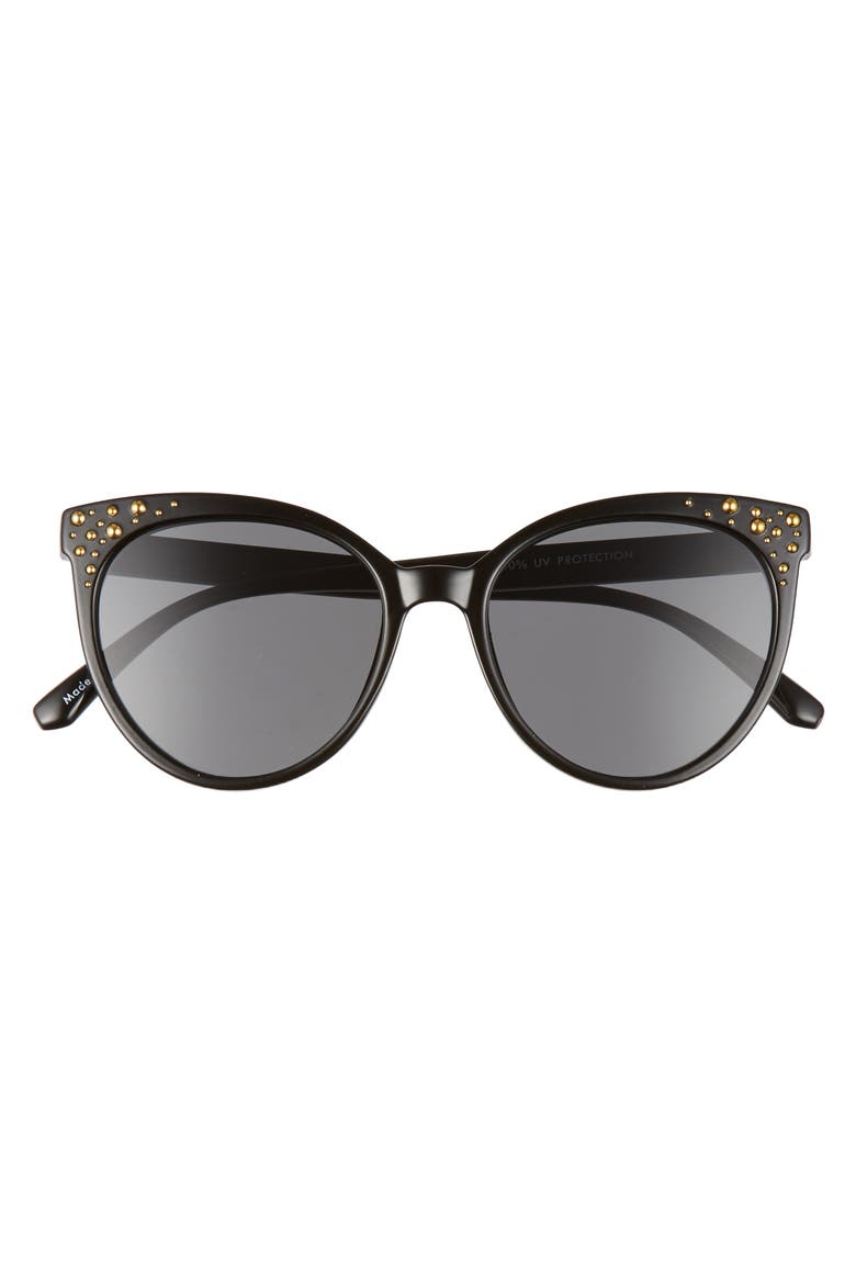 54mm Studded Cat Eye Sunglasses, Alternate, color, BLACK