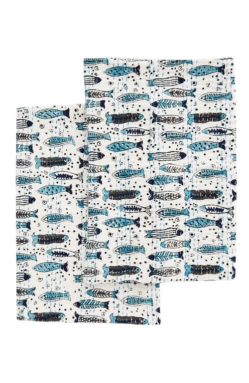 Melange Home Fish Kantha Set Of 2 Cotton Shams In Indigo