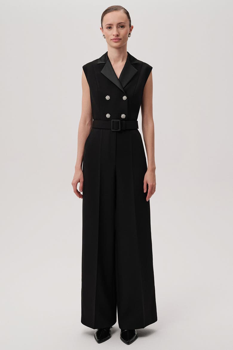 Sleeveless Shirt Collar Jumpsuit, Main, color, BLACK