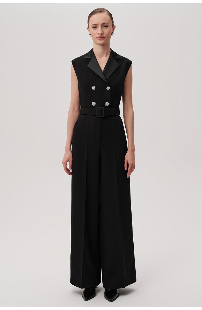 Exquise Sleeveless Shirt Collar Jumpsuit, Main, color, Black