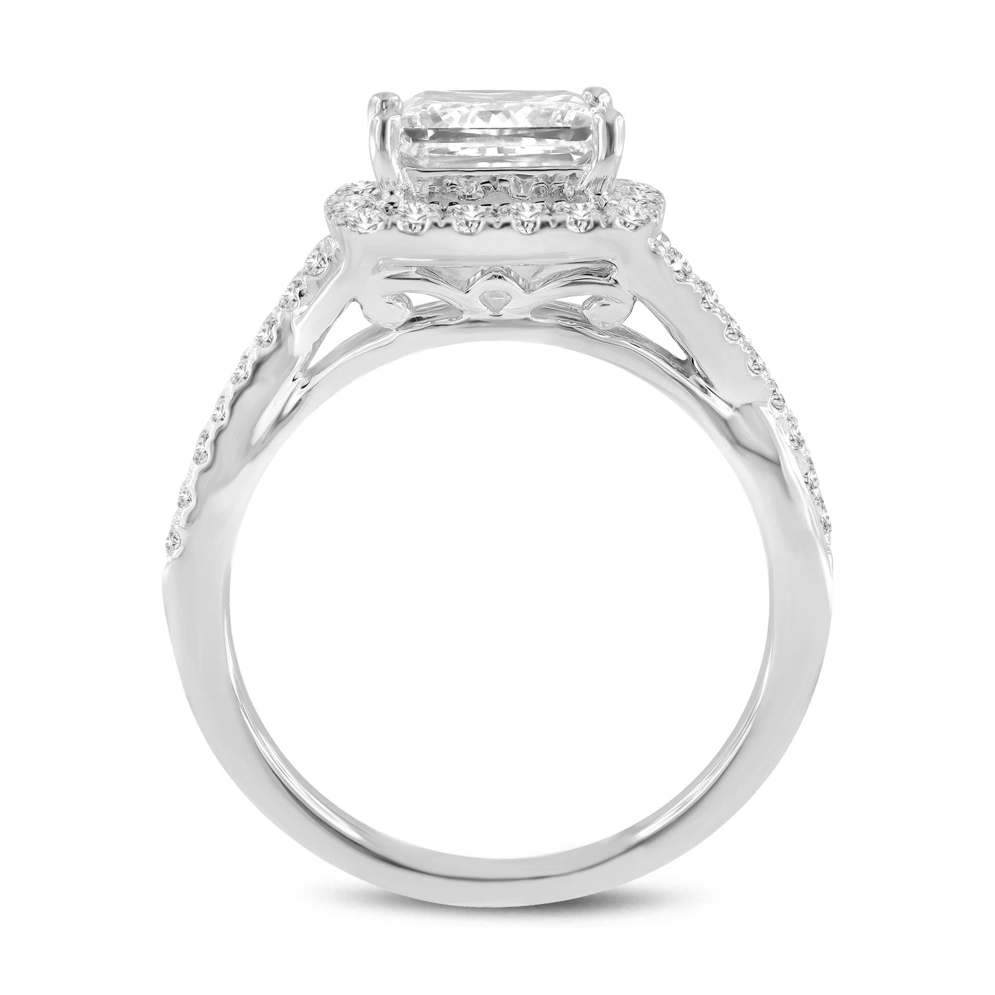LuvMyJewelry Vesela 14K White Gold Princess Cut Lab Grown Diamond Halo ...