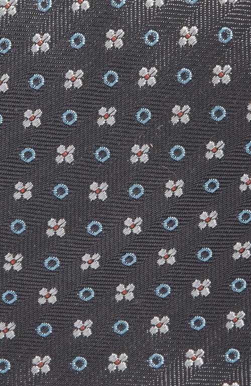 Hugo Boss Boss Floral Herringbone Silk Blend Tie In Dark Grey