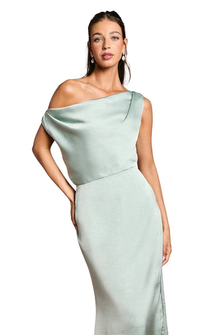 Fallen Shoulder Bridesmaid Midi Dress, Alternate, color, Sage