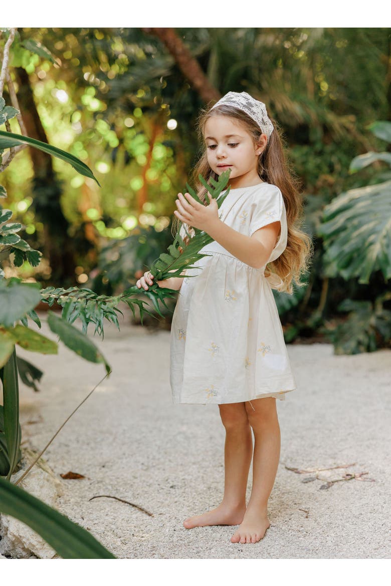 Looms Holland Collection - Girls Embroidered Floral Short Sleeve Dress, Alternate, color, Ivory