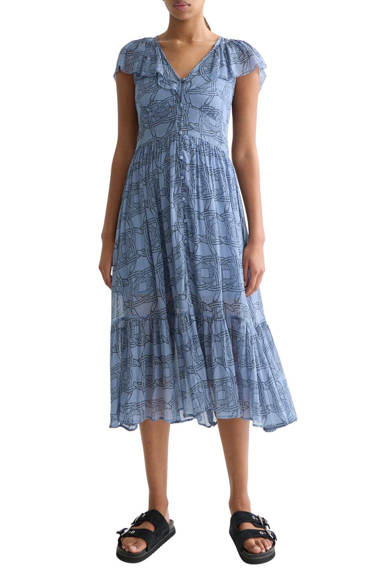 Print Chiffon Midi Dress, Main, color, HORSESHOES INFINITY