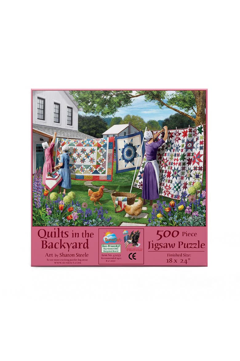 Quilts in the Backyard 500 piece Jigsaw Puzzle for Adults, Alternate, color, Multicolor