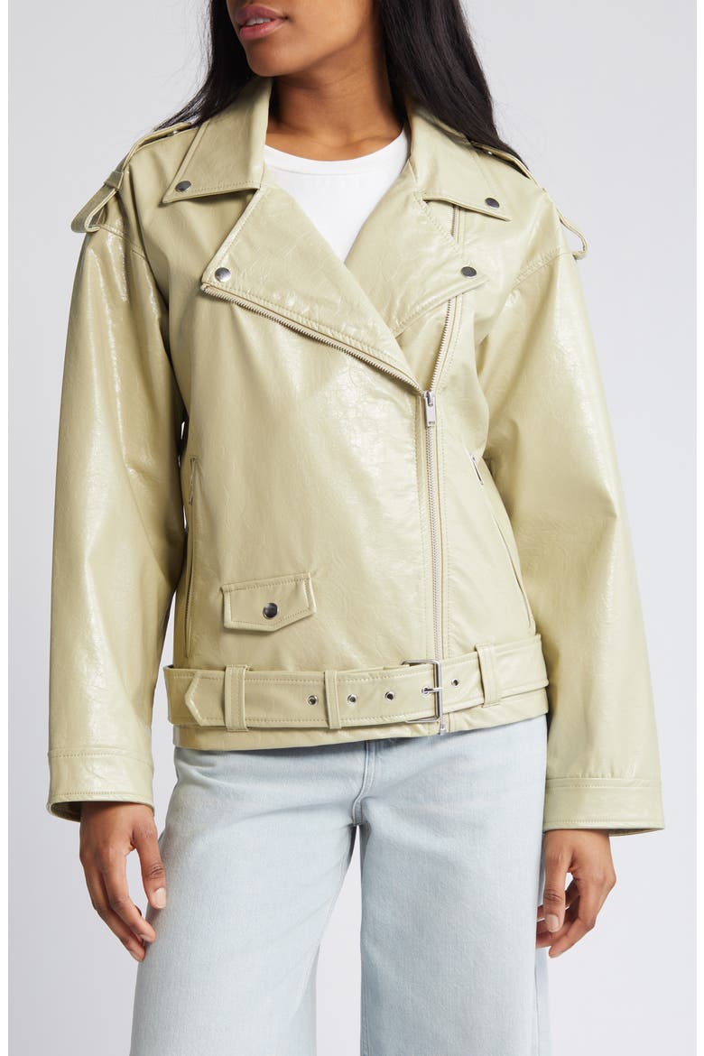 Kane Paulina Faux Leather Moto Jacket, Alternate, color, EUCALYPTUS