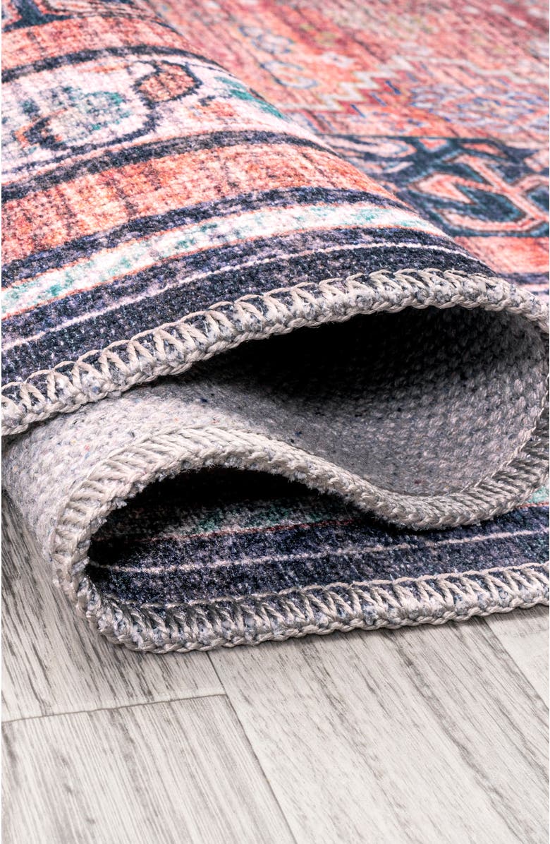 JONATHAN Y Dalyan Geometric Medallions Machine-Washable Round Area Rug, Alternate, color, Terra/Navy