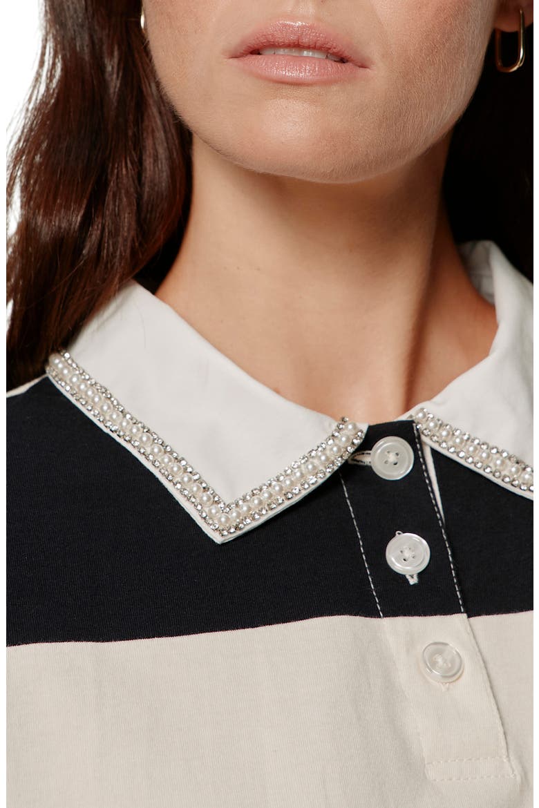 Embellished Polo Top, Alternate, color, COLLAGEN WHITE/ BLACK STRIPE
