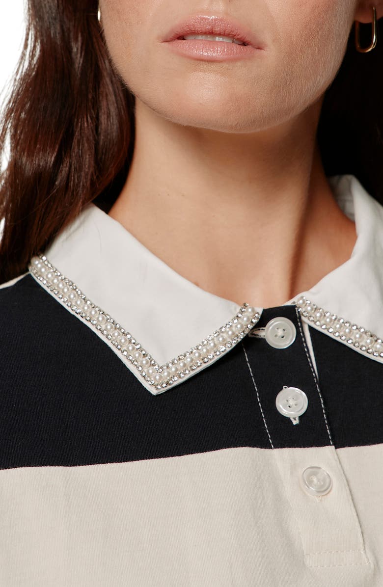 Sanctuary Embellished Polo Top, Alternate, color, Collagen White/ Black Stripe
