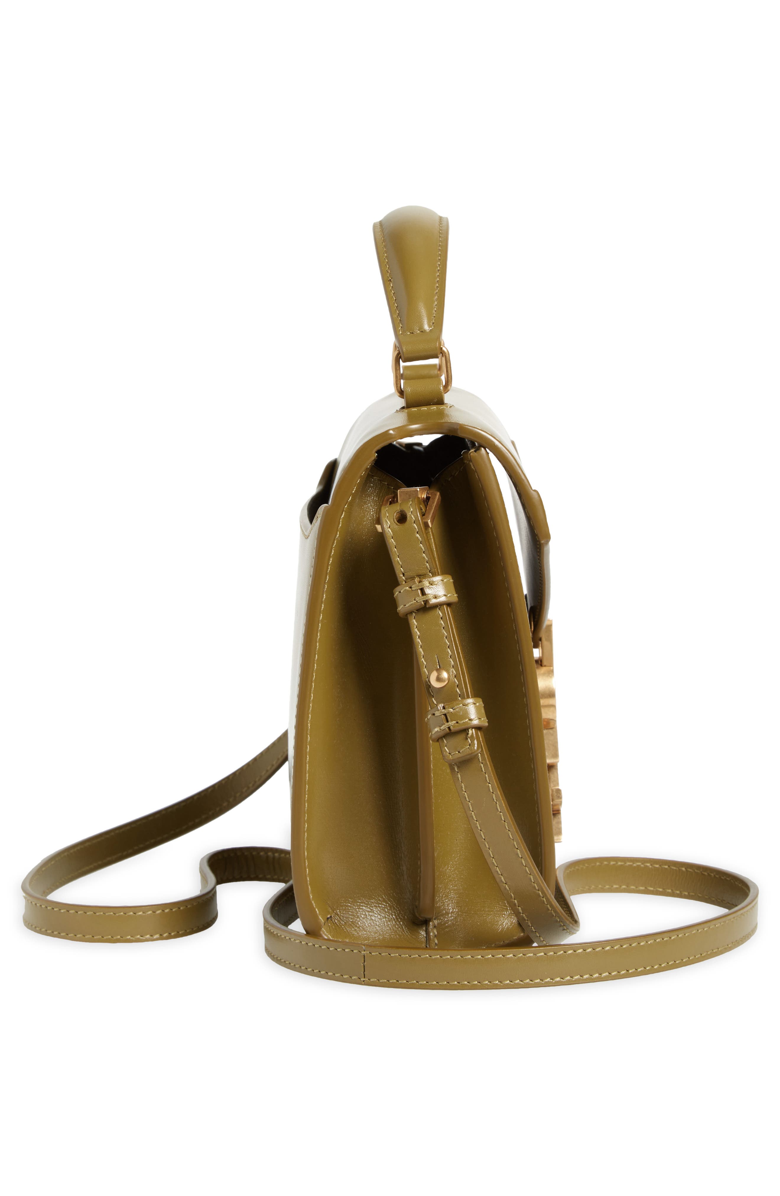 Saint Laurent Mini Cassandra Leather Top Handle Bag, Alternate, color, Vert Olive