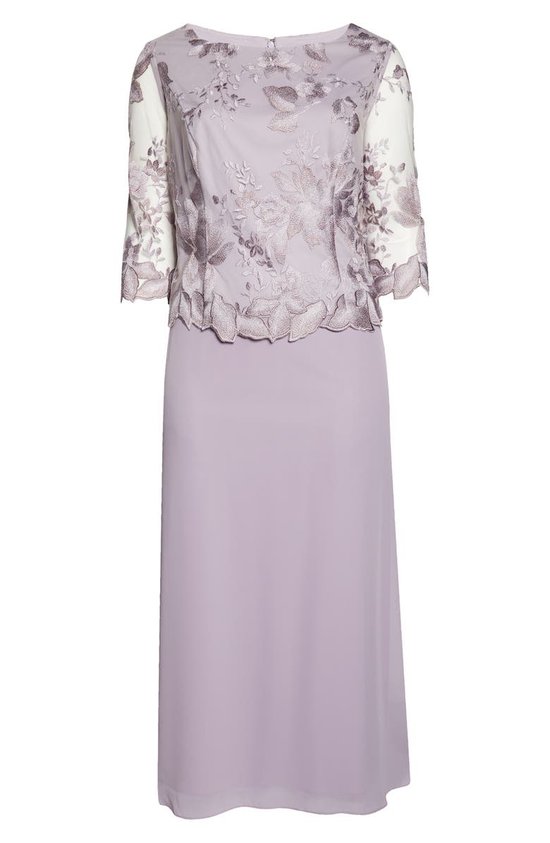 Alex Evenings Floral Embroidered Overlay Gown, Alternate, color, Smokey Orchid