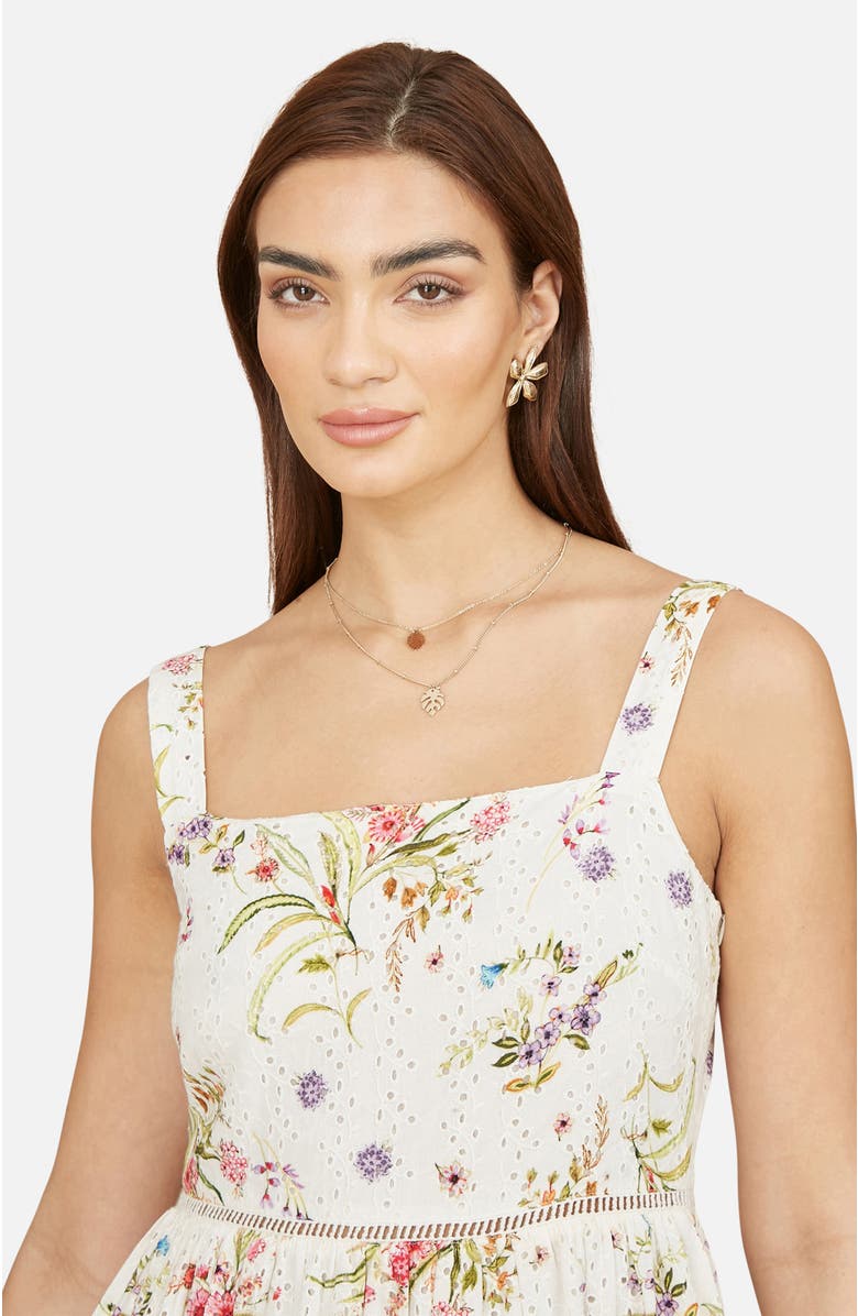 Yumi Floral Broderie Anglaise Midi Sun Dress, Alternate, color, Ivory