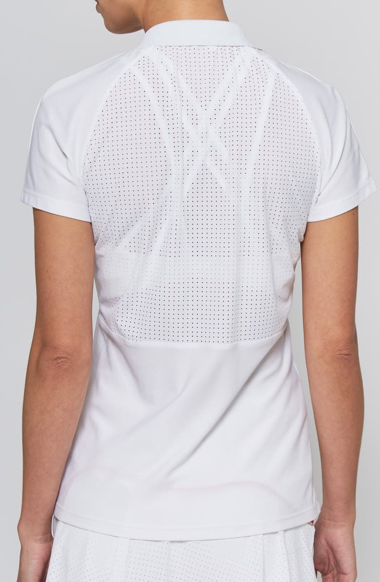 L'ETOILE SPORT MESH ZIP PERFORMANCE POLO, Alternate, color, White With Red Trim